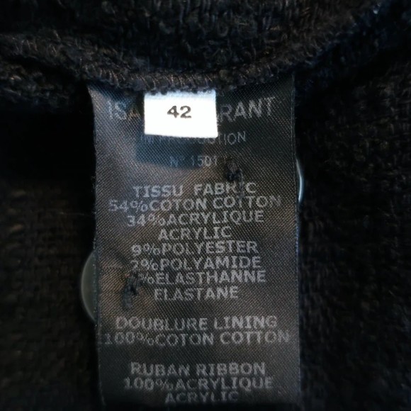 Isabel Marant Etoile Tweed Blazer Fania Black Cotton-Blend Size 42 - Picture 7 of 8